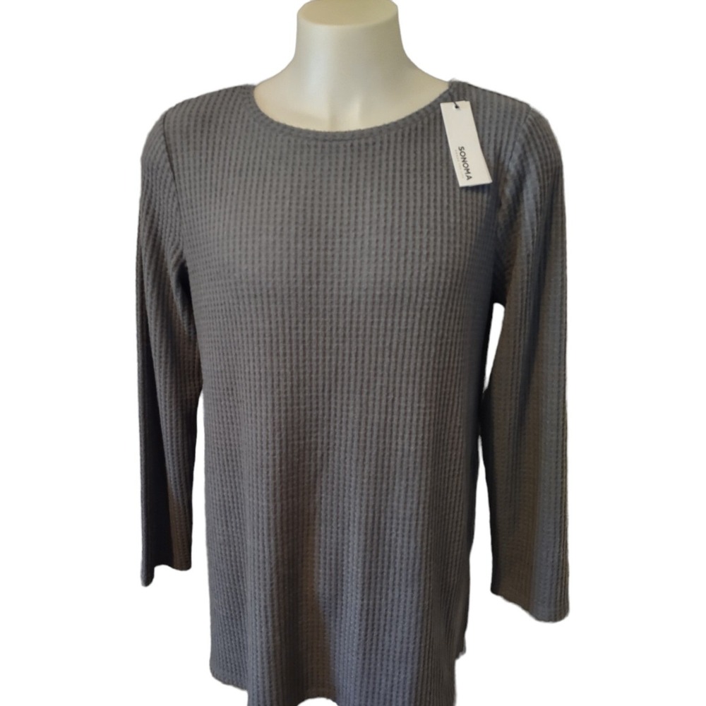 Sonoma Waffle Knit Top XXL Women Cozy Core Cabin Core Gray Long Sleeve Relaxed